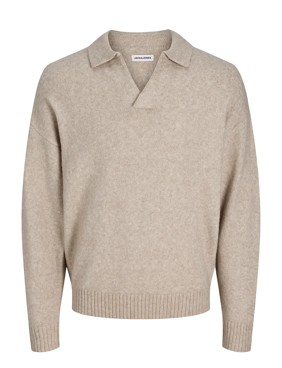 Jack & Jones - JJSOHO OLLIE KNIT SPLIT NECK LN - pikkade varrukatega kootud polosärgid - atmosphere - 1