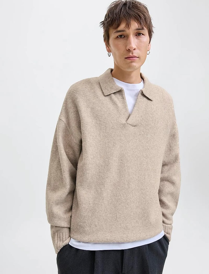 Jack & Jones - JJSOHO OLLIE KNIT SPLIT NECK LN - langärmelige gestrickte polohemden - atmosphere - 0