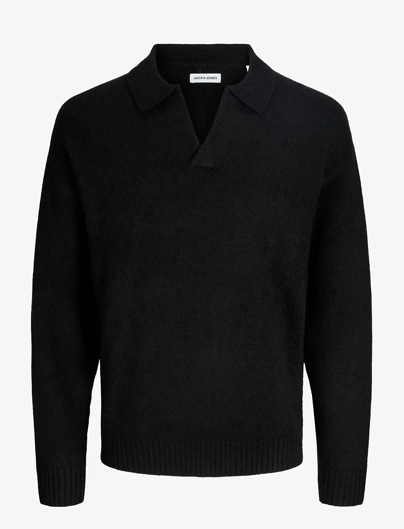 Jack & Jones - JJSOHO OLLIE KNIT SPLIT NECK LN - poloer i strik med lange ærmer - black - 1