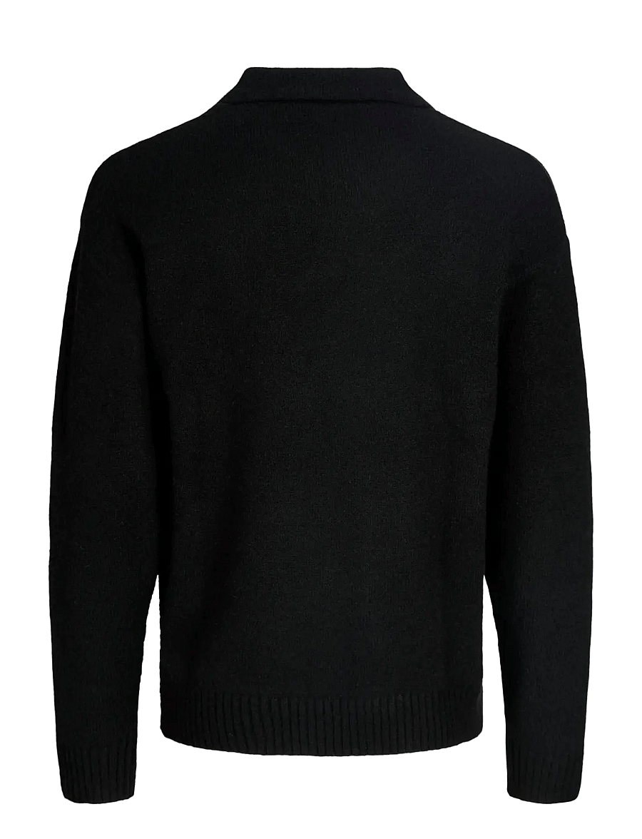Jack & Jones - JJSOHO OLLIE KNIT SPLIT NECK LN - langärmelige gestrickte polohemden - black - 2
