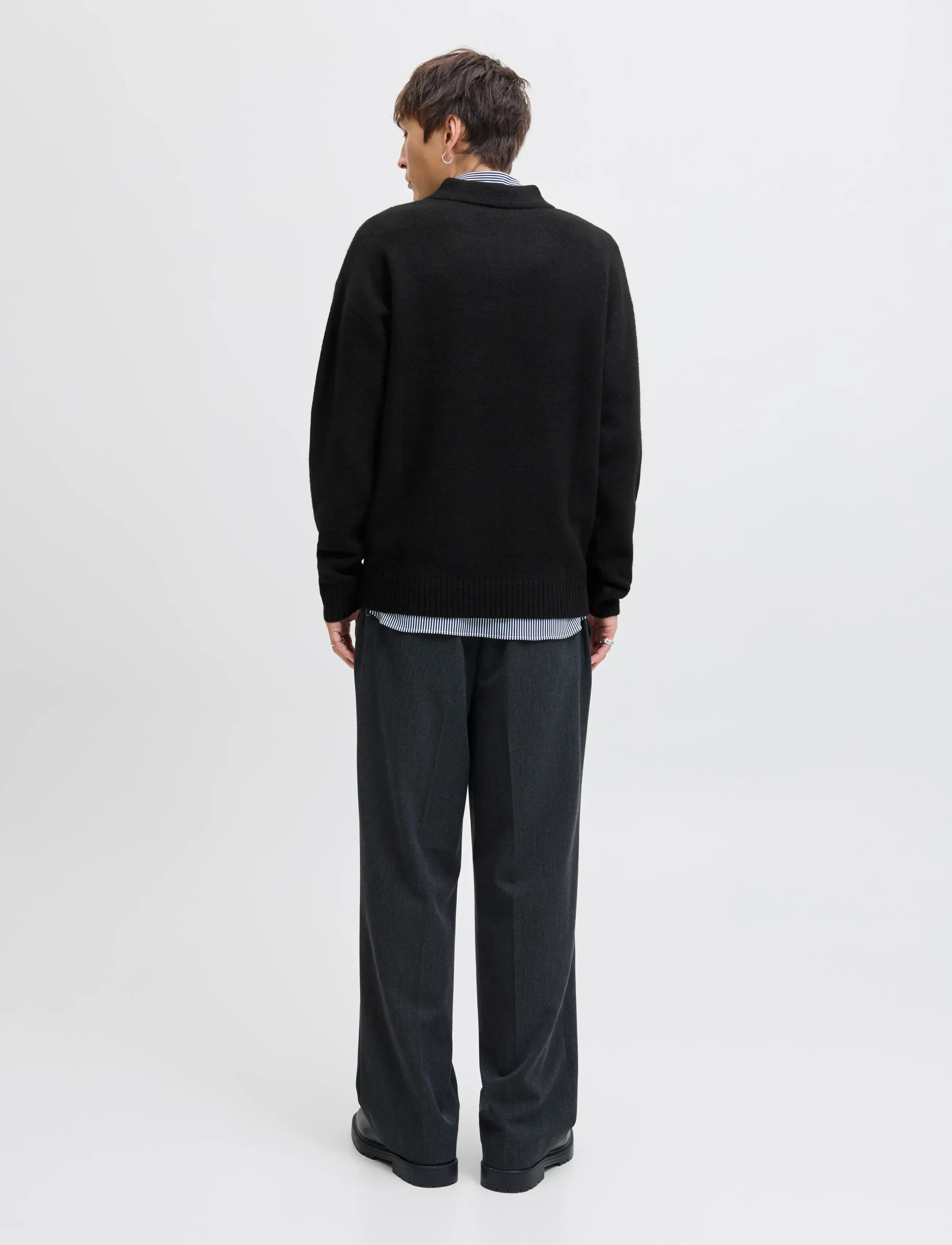 Jack & Jones - JJSOHO OLLIE KNIT SPLIT NECK LN - langärmelige gestrickte polohemden - black - 3
