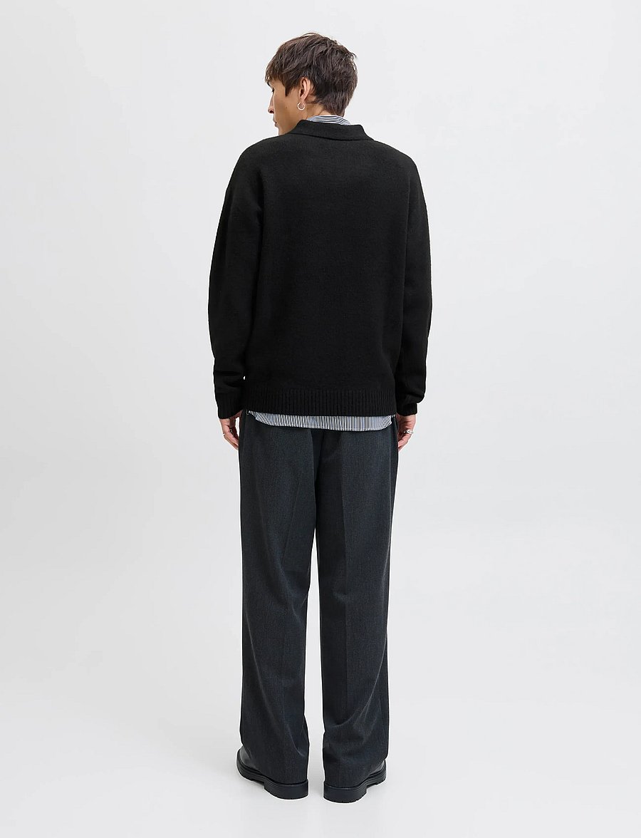 Jack & Jones - JJSOHO OLLIE KNIT SPLIT NECK LN - langärmelige gestrickte polohemden - black - 3