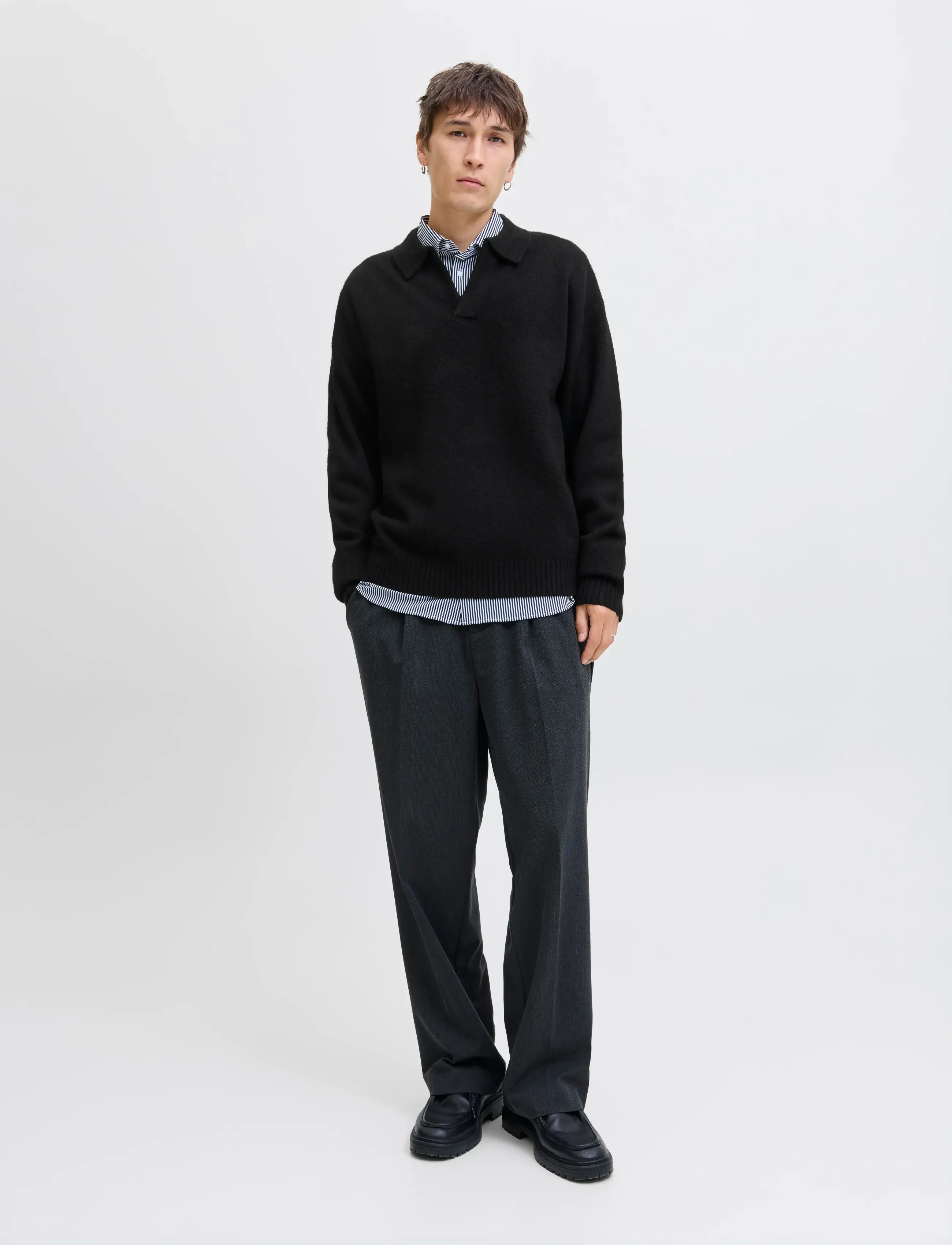 Jack & Jones - JJSOHO OLLIE KNIT SPLIT NECK LN - langärmelige gestrickte polohemden - black - 5