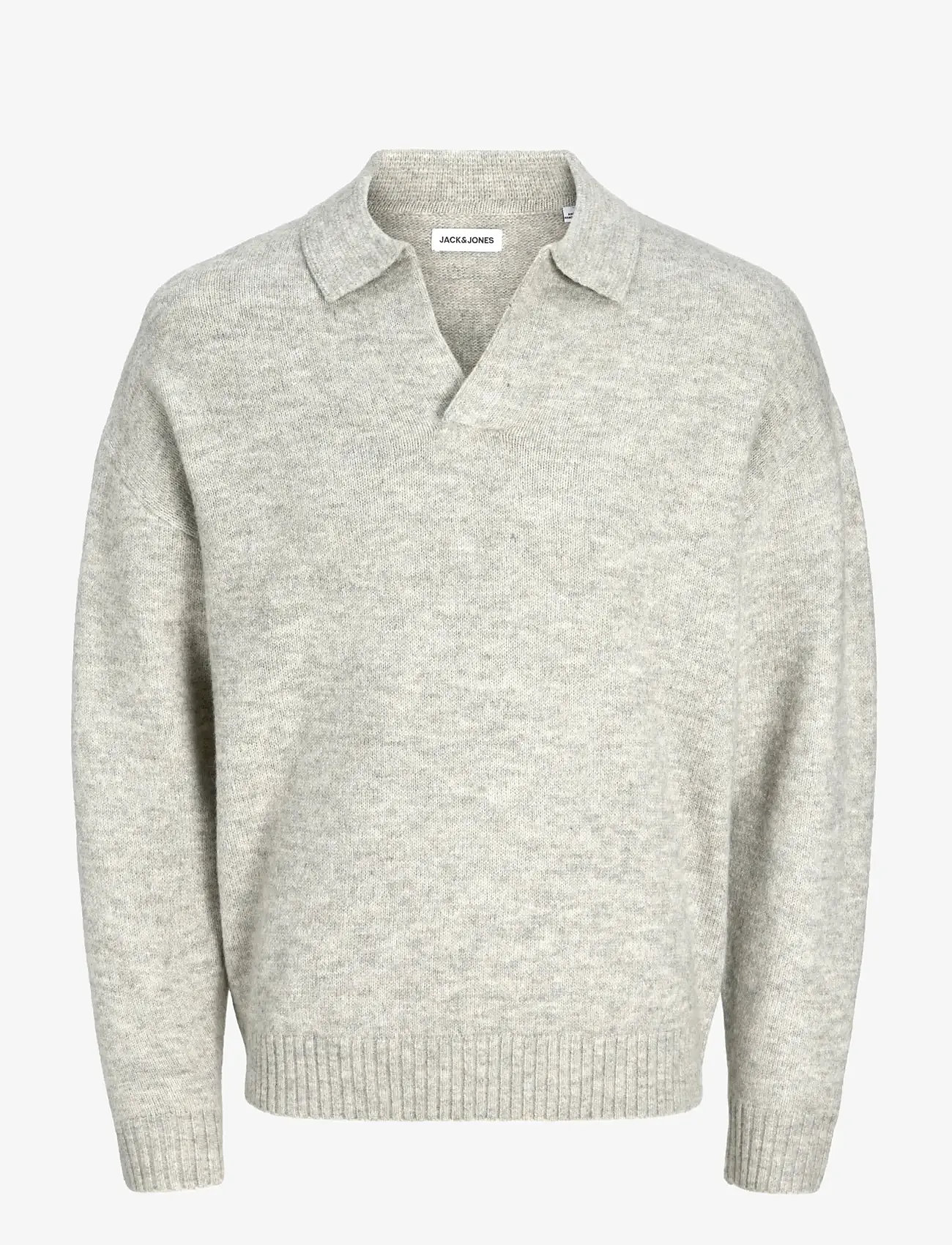 Jack & Jones - JJSOHO OLLIE KNIT SPLIT NECK LN - kootud polosärgid - light grey melange - 1