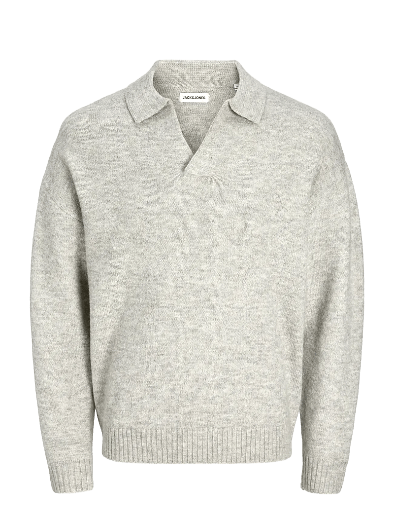 Jack & Jones - JJSOHO OLLIE KNIT SPLIT NECK LN - kootud polosärgid - light grey melange - 1