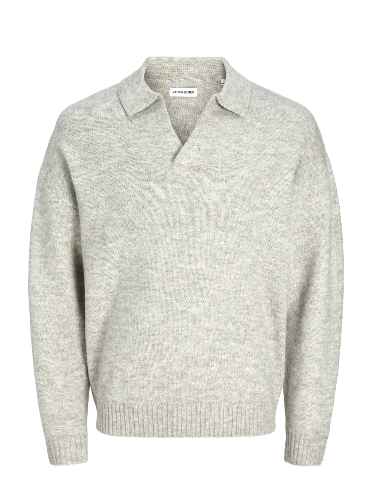 Jack & Jones - JJSOHO OLLIE KNIT SPLIT NECK LN - langärmelige gestrickte polohemden - light grey melange - 1