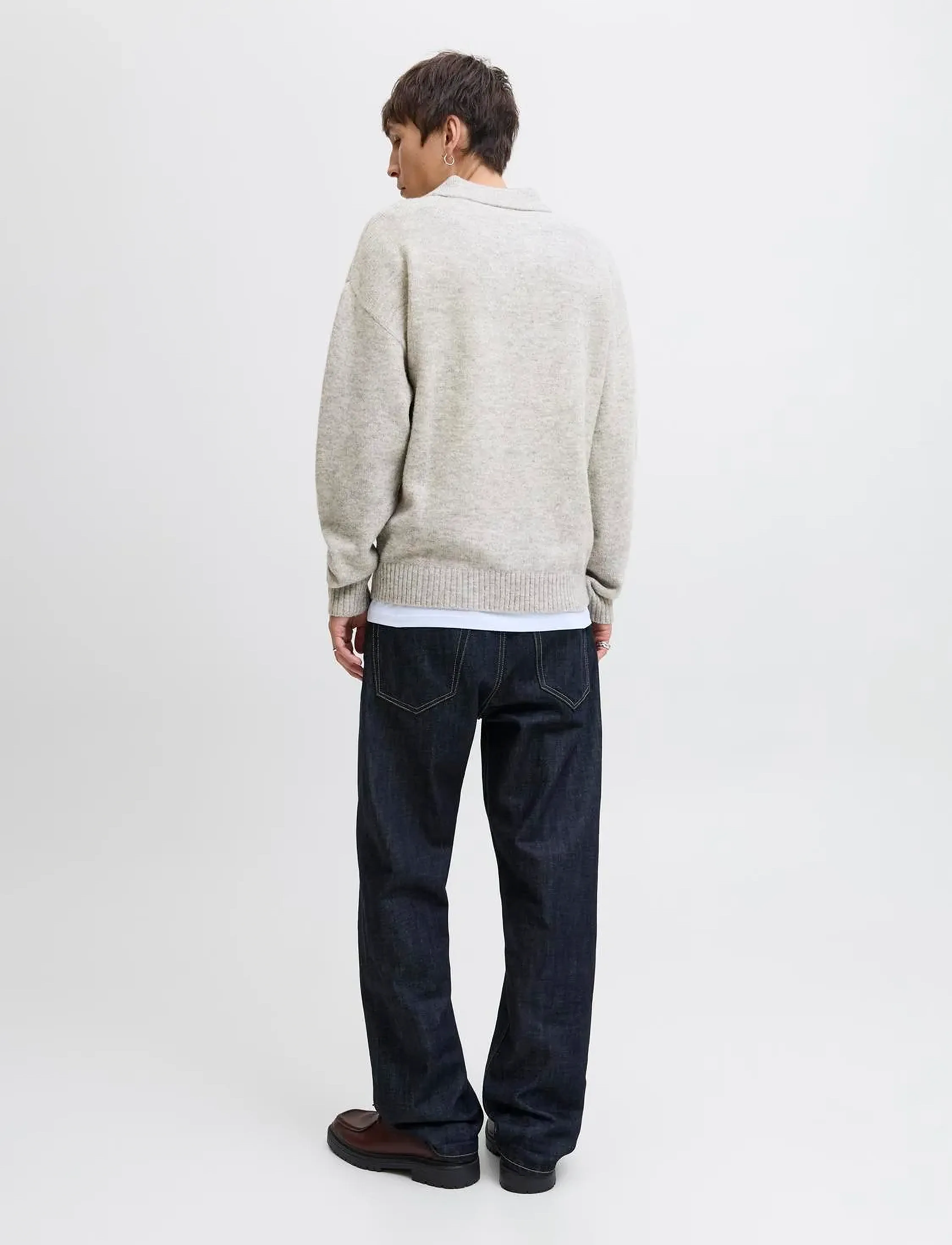 Jack & Jones - JJSOHO OLLIE KNIT SPLIT NECK LN - langärmelige gestrickte polohemden - light grey melange - 4