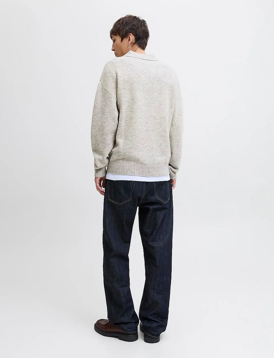 Jack & Jones - JJSOHO OLLIE KNIT SPLIT NECK LN - langärmelige gestrickte polohemden - light grey melange - 4