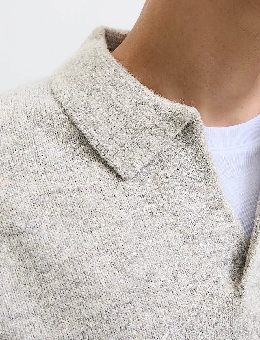 Jack & Jones - JJSOHO OLLIE KNIT SPLIT NECK LN - langärmelige gestrickte polohemden - light grey melange - 5