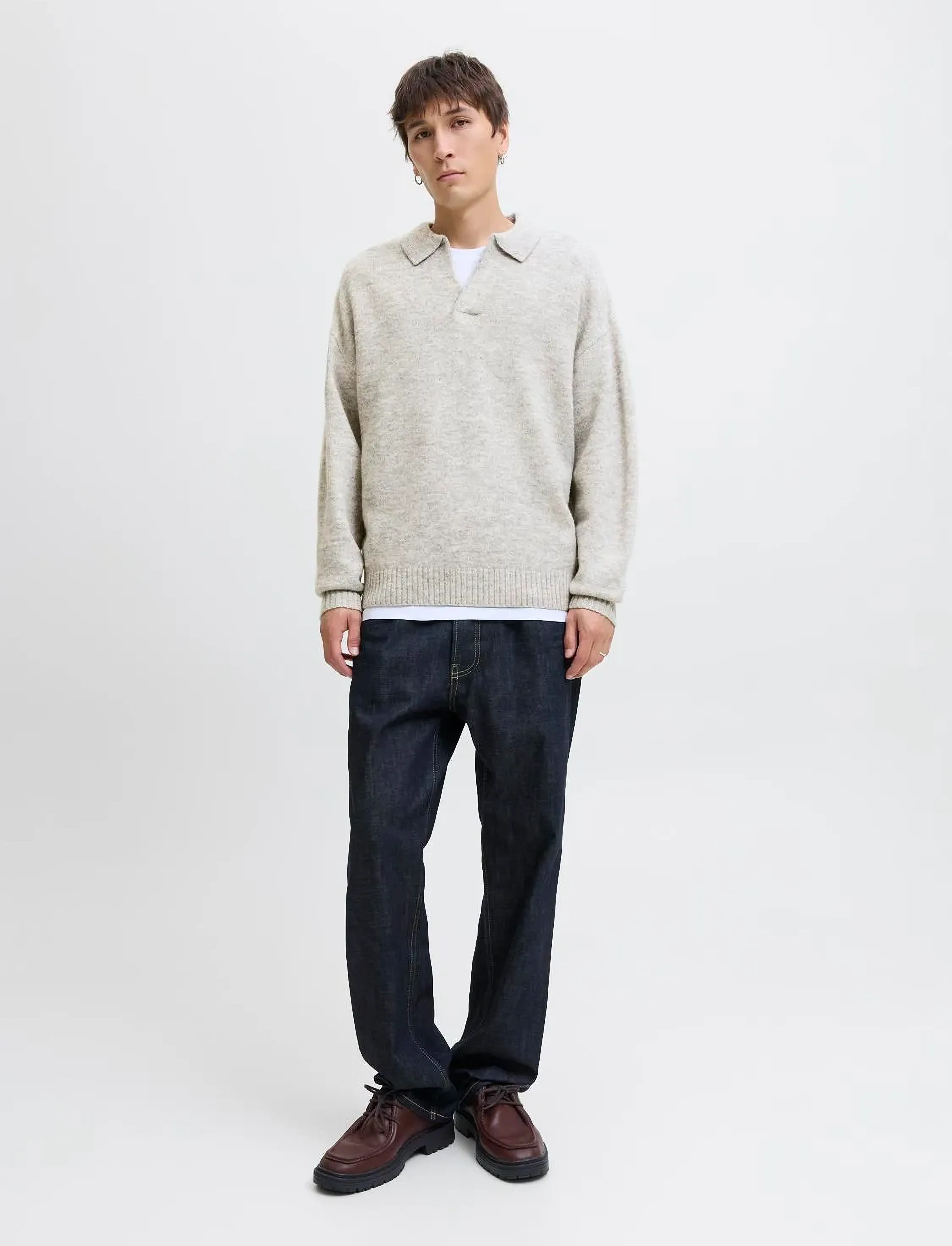 Jack & Jones JJSOHO OLLIE KNIT SPLIT NECK LN - Strickmode - LIGHT GREY MELANGE / grey
