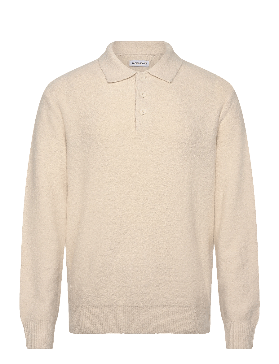 Jack & Jones - JJSPENCE KNIT POLO LS - långärmade stickade pikétröjor - sea salt - 0