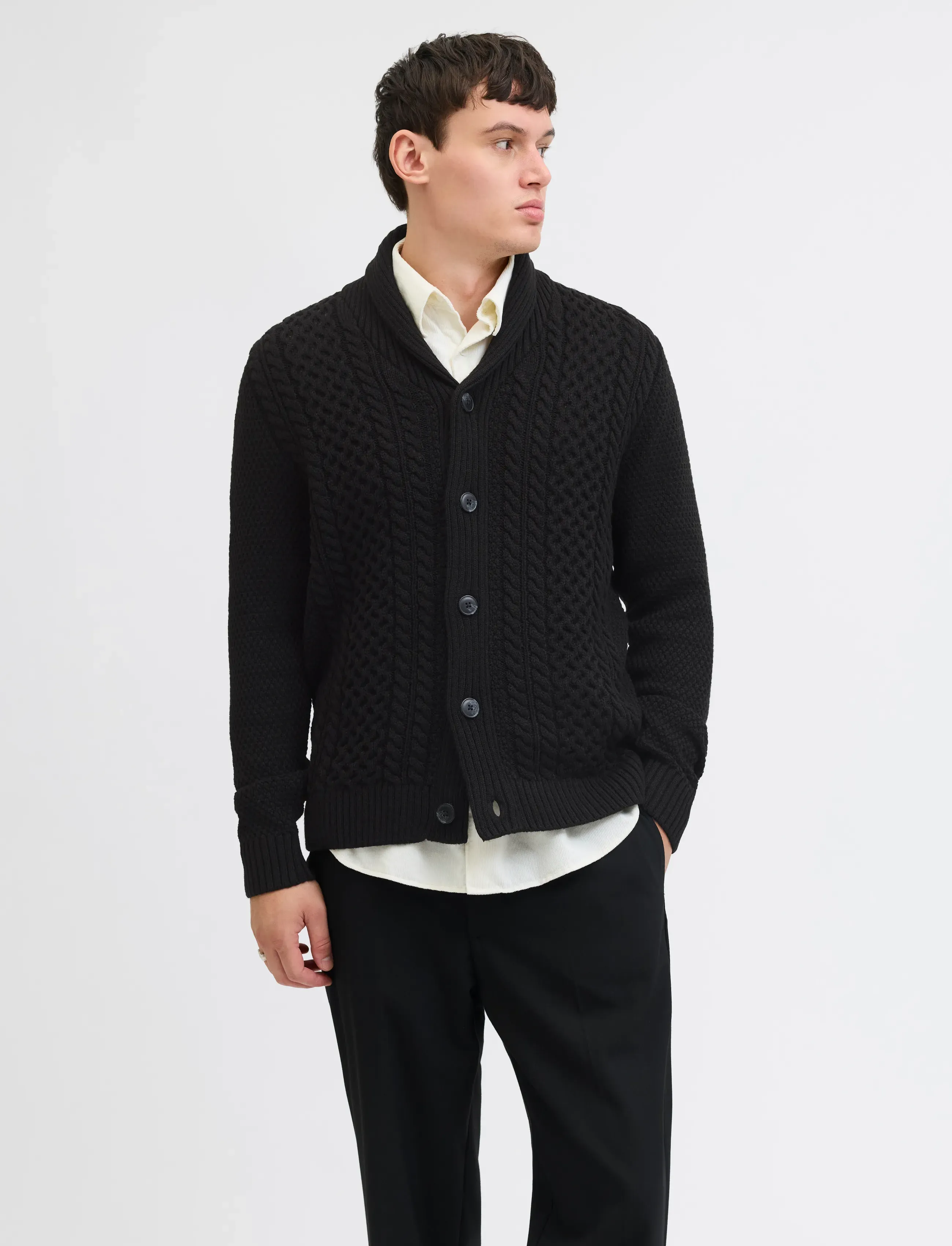 Jack & Jones JJPAUL KNIT SHAWL CARDIGAN - Cardigans - BLACK / black