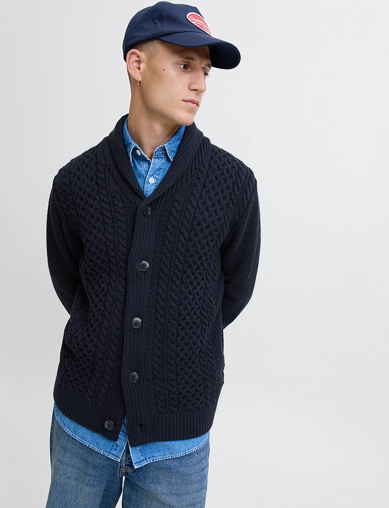Jack & Jones - JJPAUL KNIT SHAWL CARDIGAN - koftor - sky captain - 5