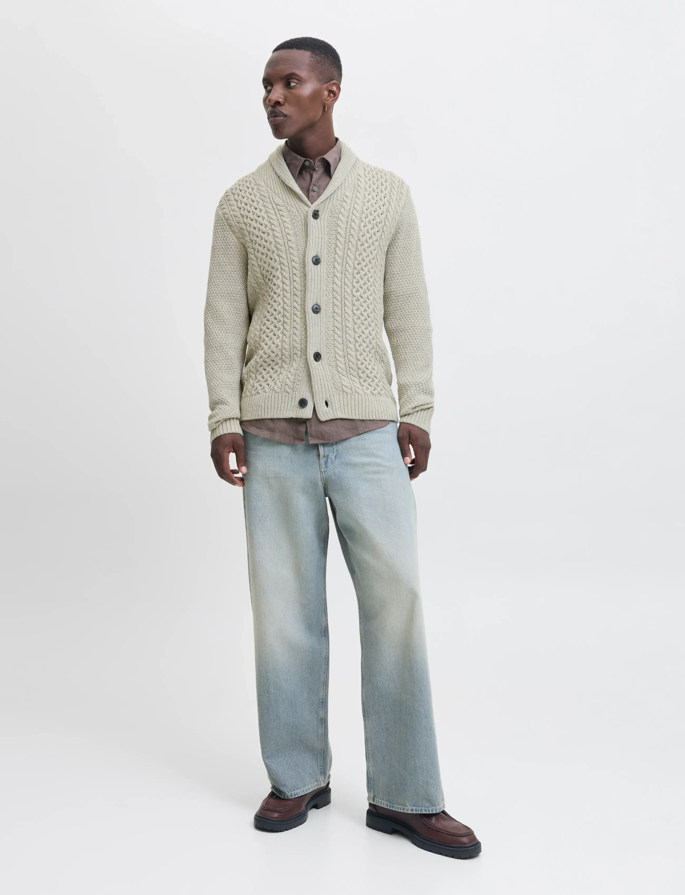 Jack & Jones - JJPAUL KNIT SHAWL CARDIGAN - cardigans - white melange - 3