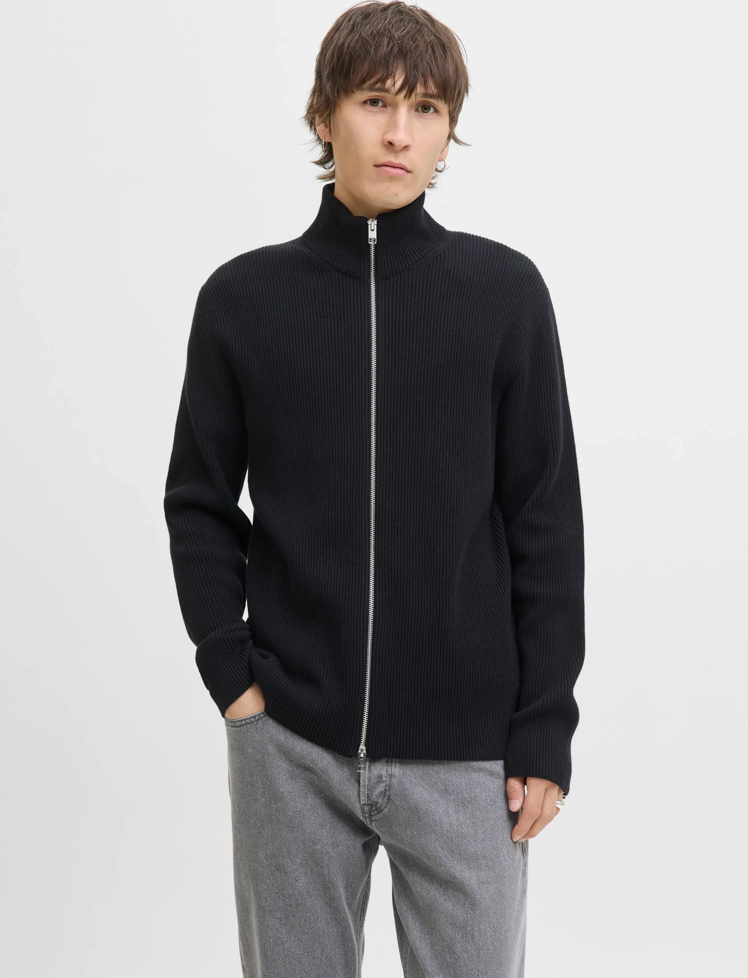 Jack & Jones JJEPERFECT KNIT ZIP CARDIGAN SN - Kollektionen - BLACK / black