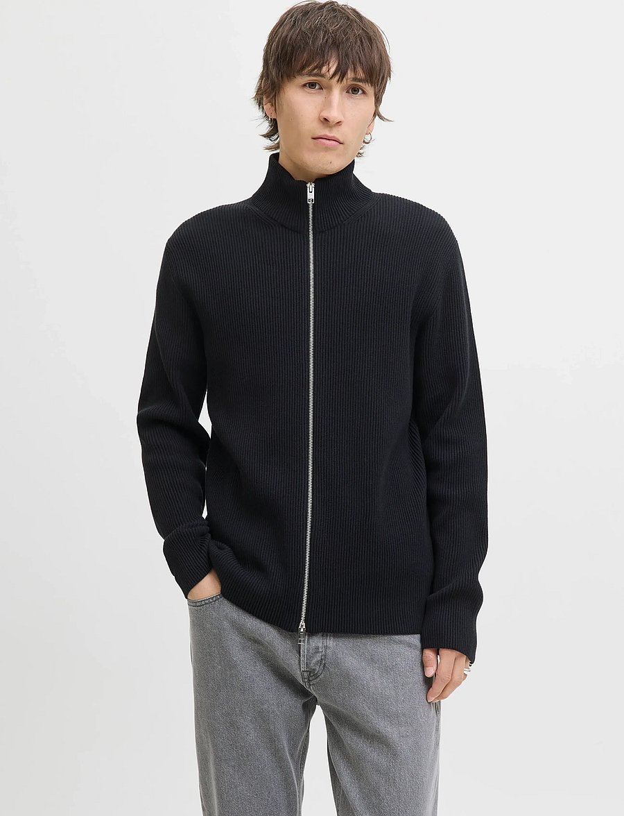 Jack & Jones - JJEPERFECT KNIT ZIP CARDIGAN SN - full zip jumpers - black - 0