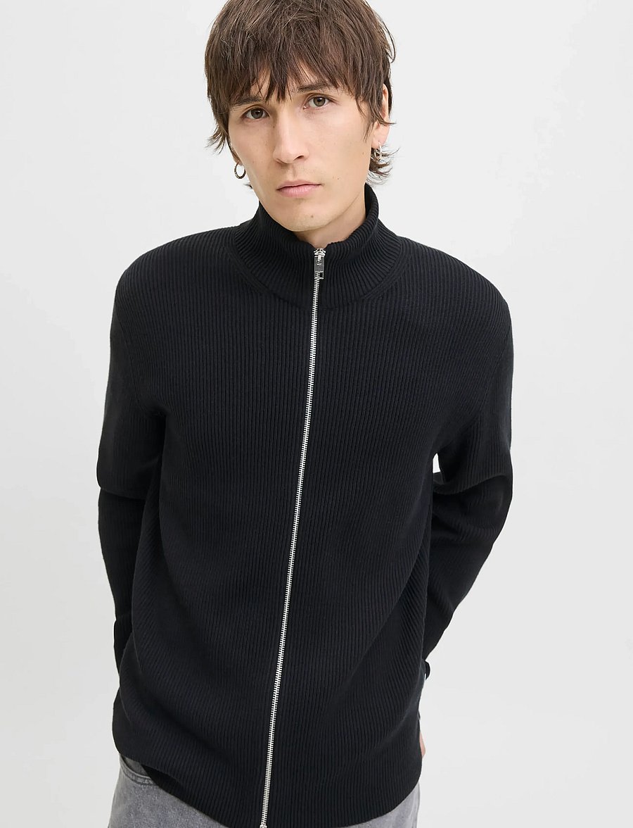 Jack & Jones - JJEPERFECT KNIT ZIP CARDIGAN SN - full zip jumpers - black - 3