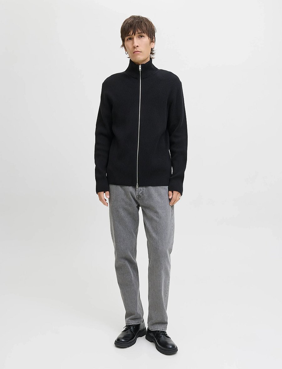 Jack & Jones - JJEPERFECT KNIT ZIP CARDIGAN SN - full zip jumpers - black - 4