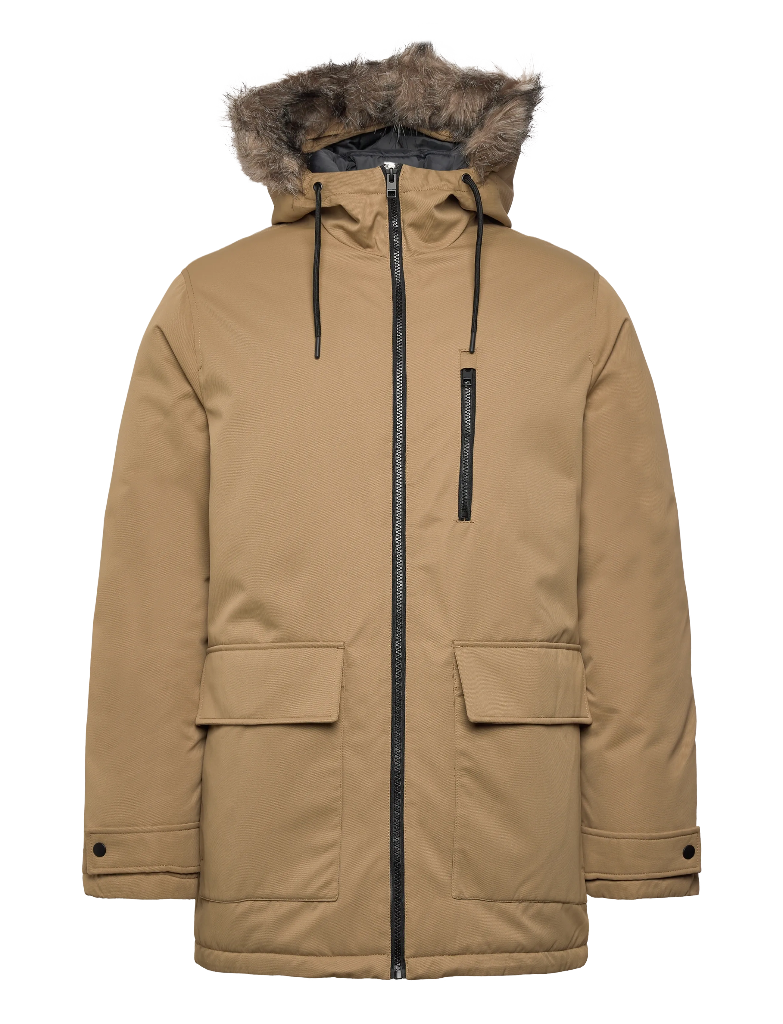 Jack & Jones JJCHARLIE DETACHABLE FAUX FUR PARKA - Winterjacken - ELMWOOD / beige