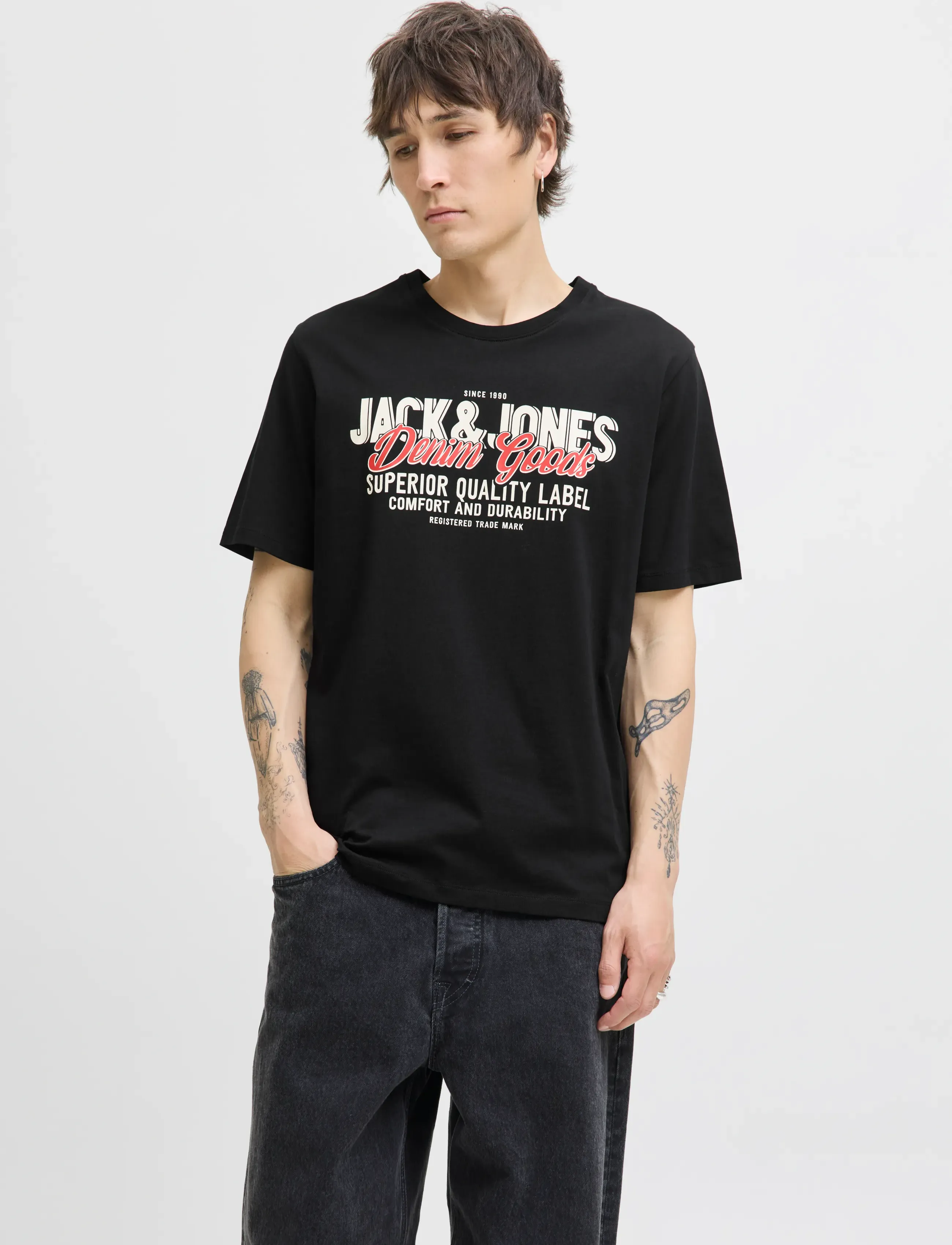 Jack & Jones JJELOGO TEE SS O-NECK 2 COL AW25 SN - Kurzärmelig - BLACK / black