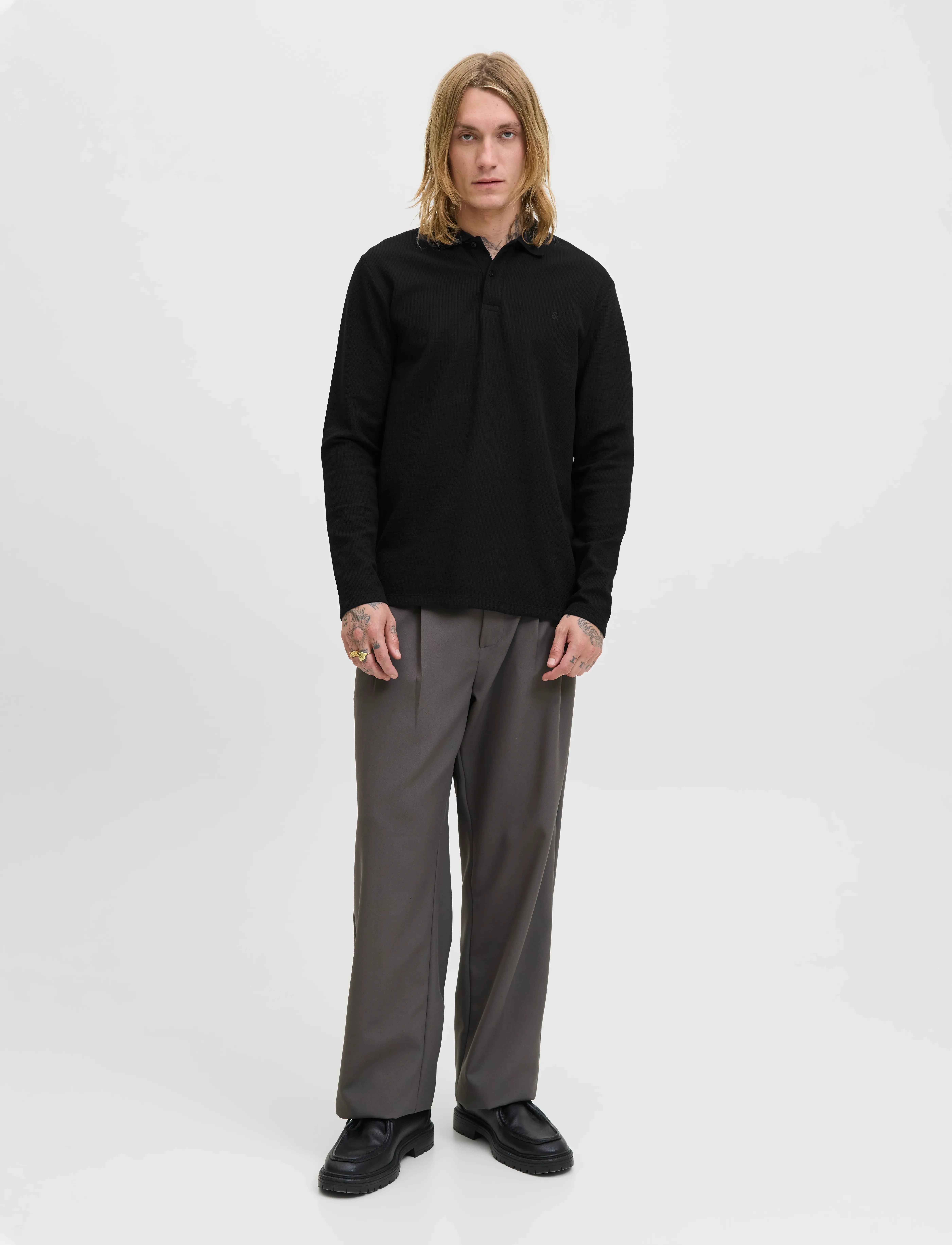 Jack & Jones - JJEAUSTIN POLO LS NOOS - långärmade pikéer - black - 4