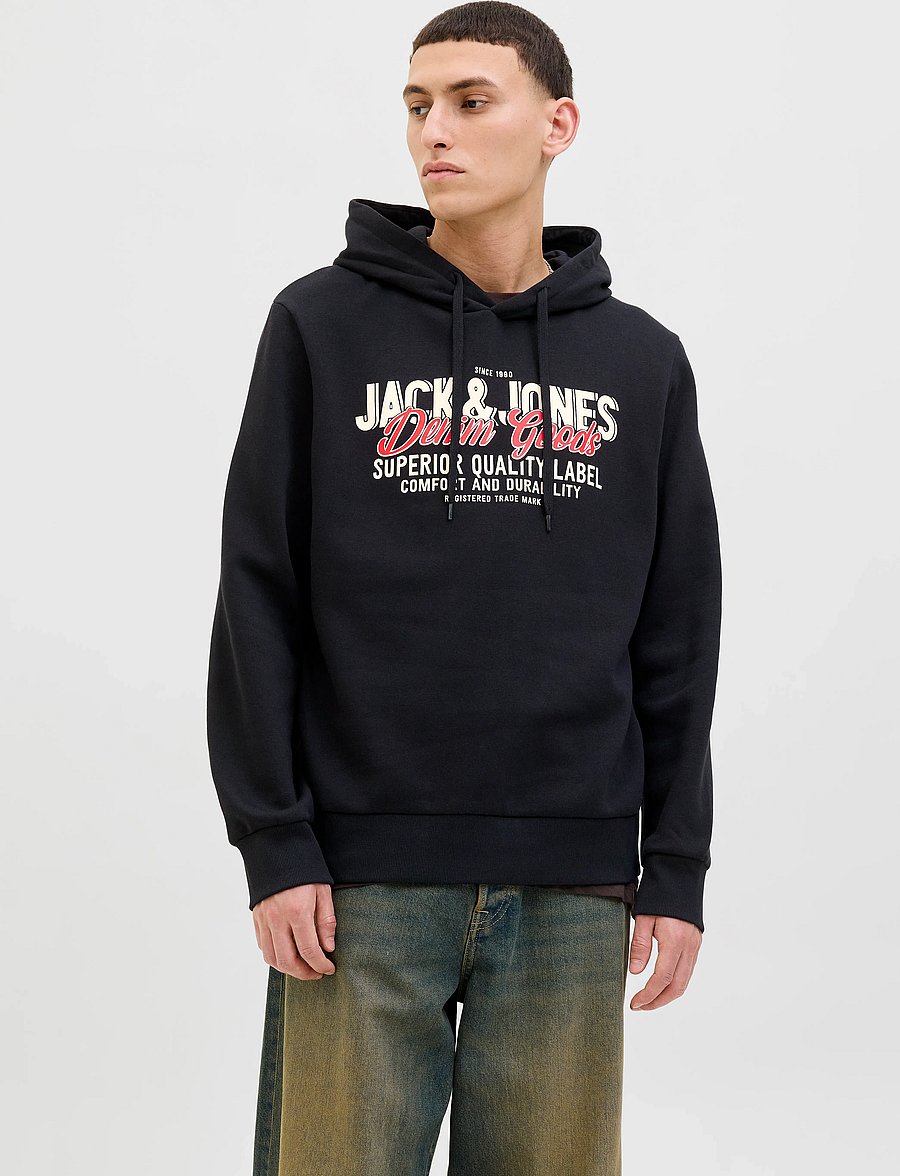 Jack & Jones - JJELOGO SWEAT HOOD 2 COL 25/26 NOOS - hættetrøjer - black - 0