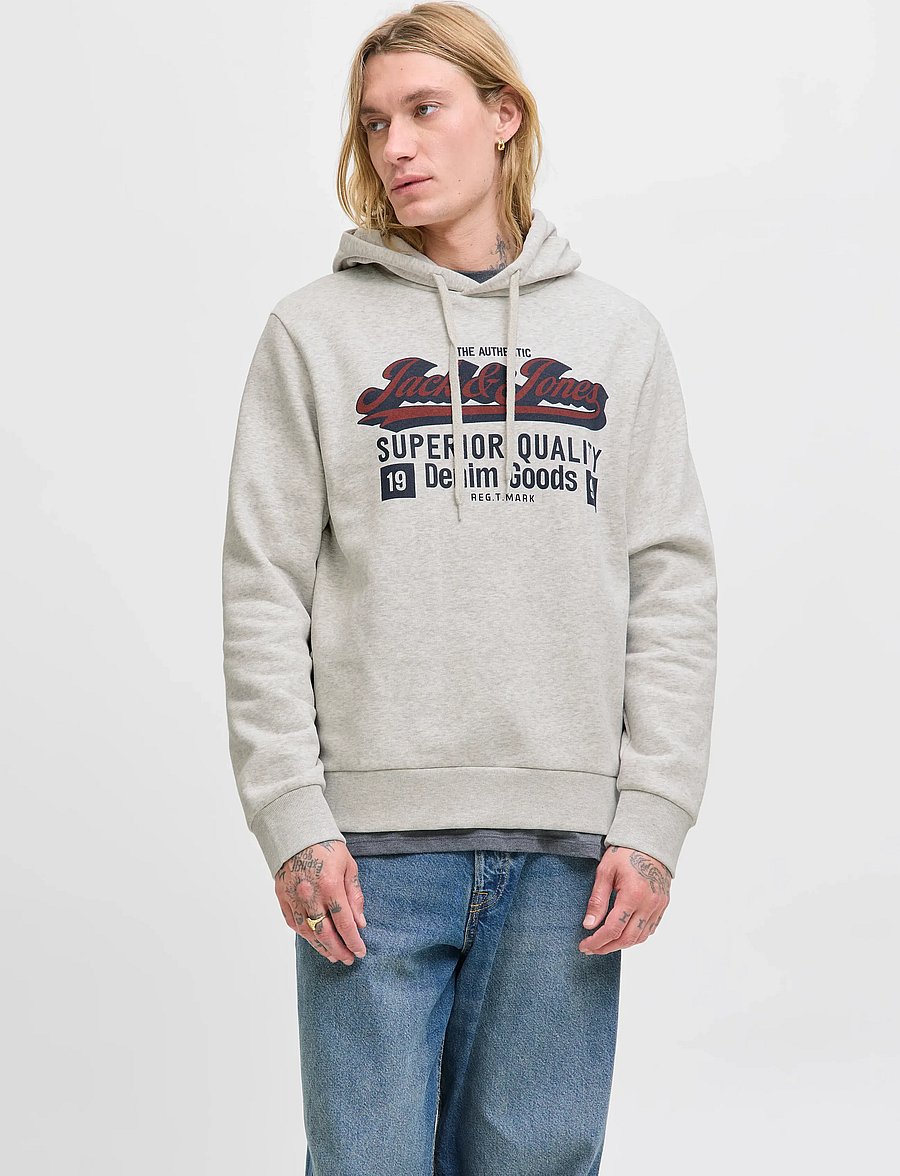 Jack & Jones - JJELOGO SWEAT HOOD 2 COL 25/26 NOOS - kapuzenpullover - white melange - 0