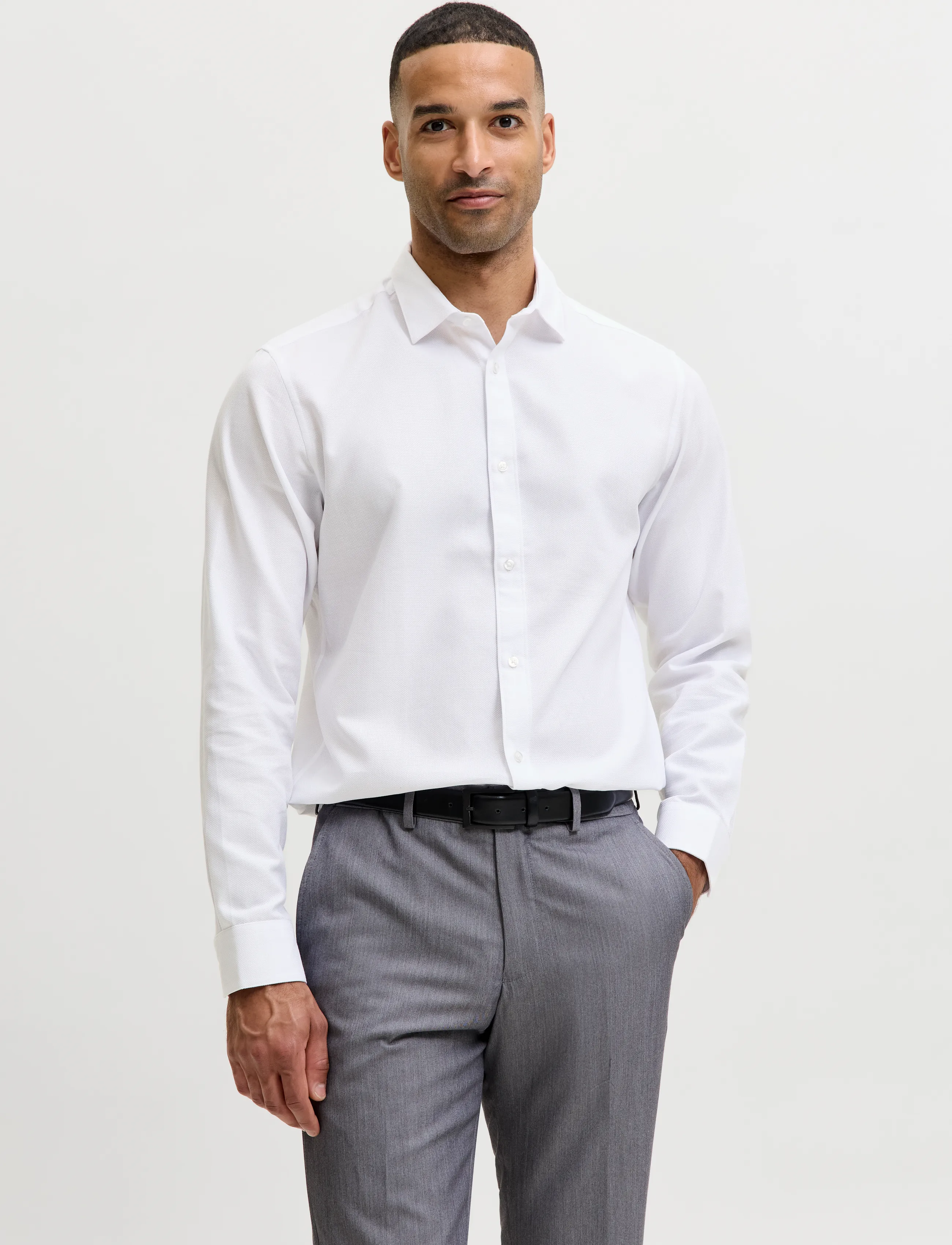 Jack & Jones Jjejoe Structure Shirt L/S Noos, XL, White, Skjorter > Business Shirts, Herre
