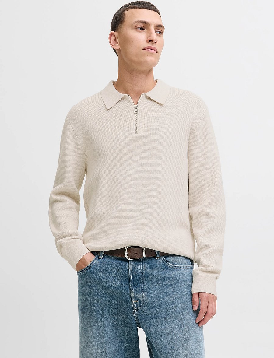 Jack & Jones - JPRBLAMILANO STITCH KNIT ZIP POLO SN - half zip jumpers - cloud dancer - 0
