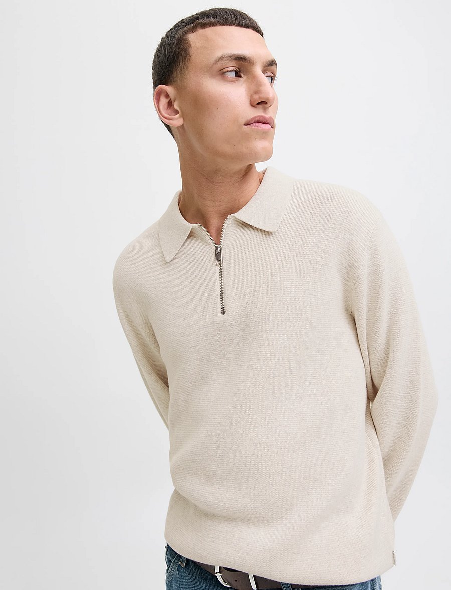 Jack & Jones - JPRBLAMILANO STITCH KNIT ZIP POLO SN - half zip jumpers - cloud dancer - 5