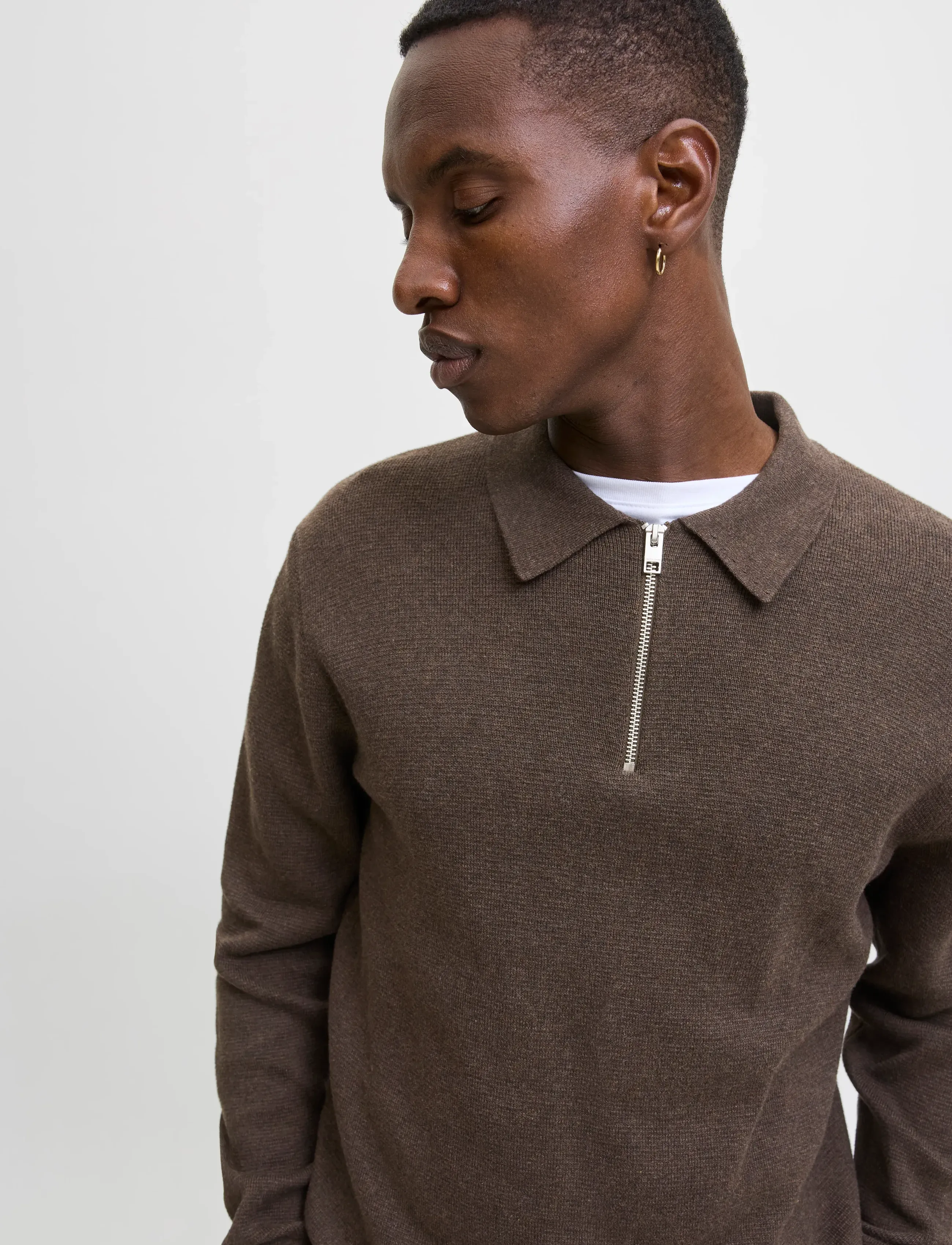 Jack & Jones JPRBLAMILANO STITCH KNIT ZIP POLO SN - Vatertag - DELICIOSO / brown
