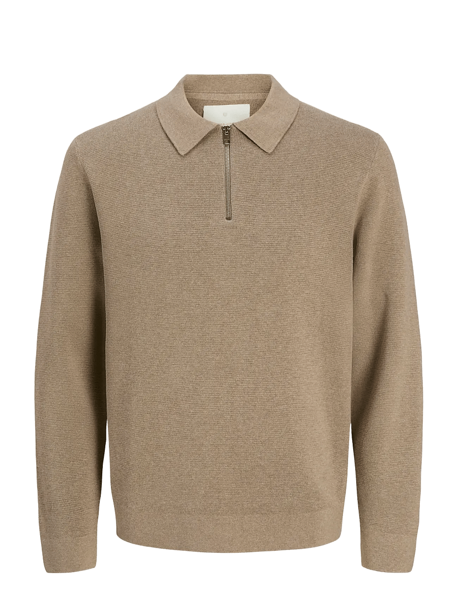 Jack & Jones - JPRBLAMILANO STITCH KNIT ZIP POLO SN - halfzip strik - greige - 1
