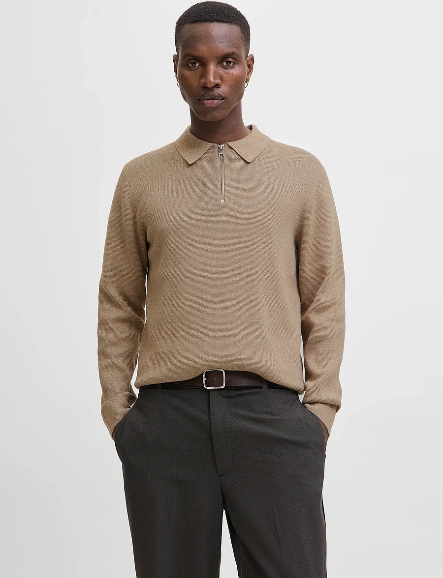 Jack & Jones - JPRBLAMILANO STITCH KNIT ZIP POLO SN - halfzip strik - greige - 0