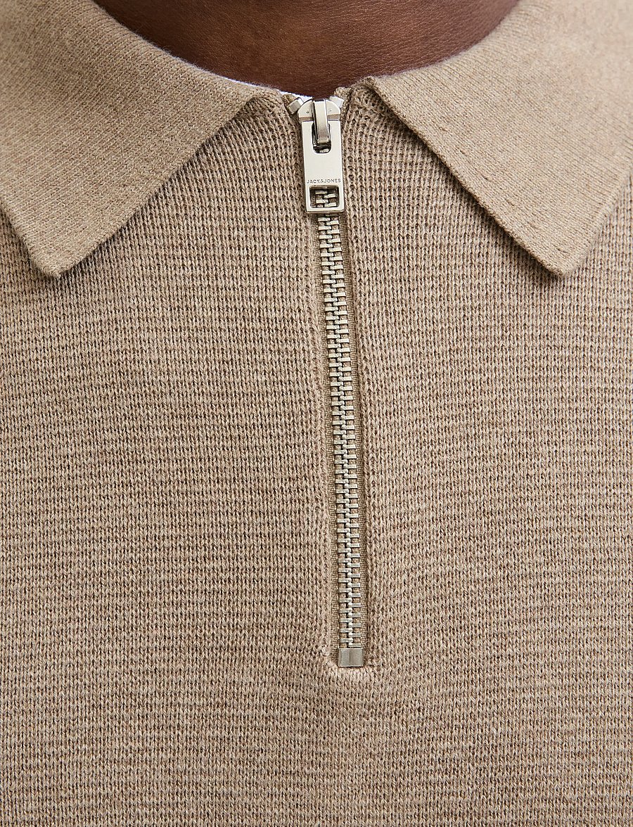Jack & Jones - JPRBLAMILANO STITCH KNIT ZIP POLO SN - halfzip strik - greige - 3