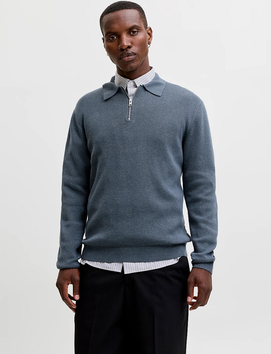 Jack & Jones - JJMILANO STITCH KNIT ZIP POLO SN - pullover mit halbem reißverschluss - turbulence - 0