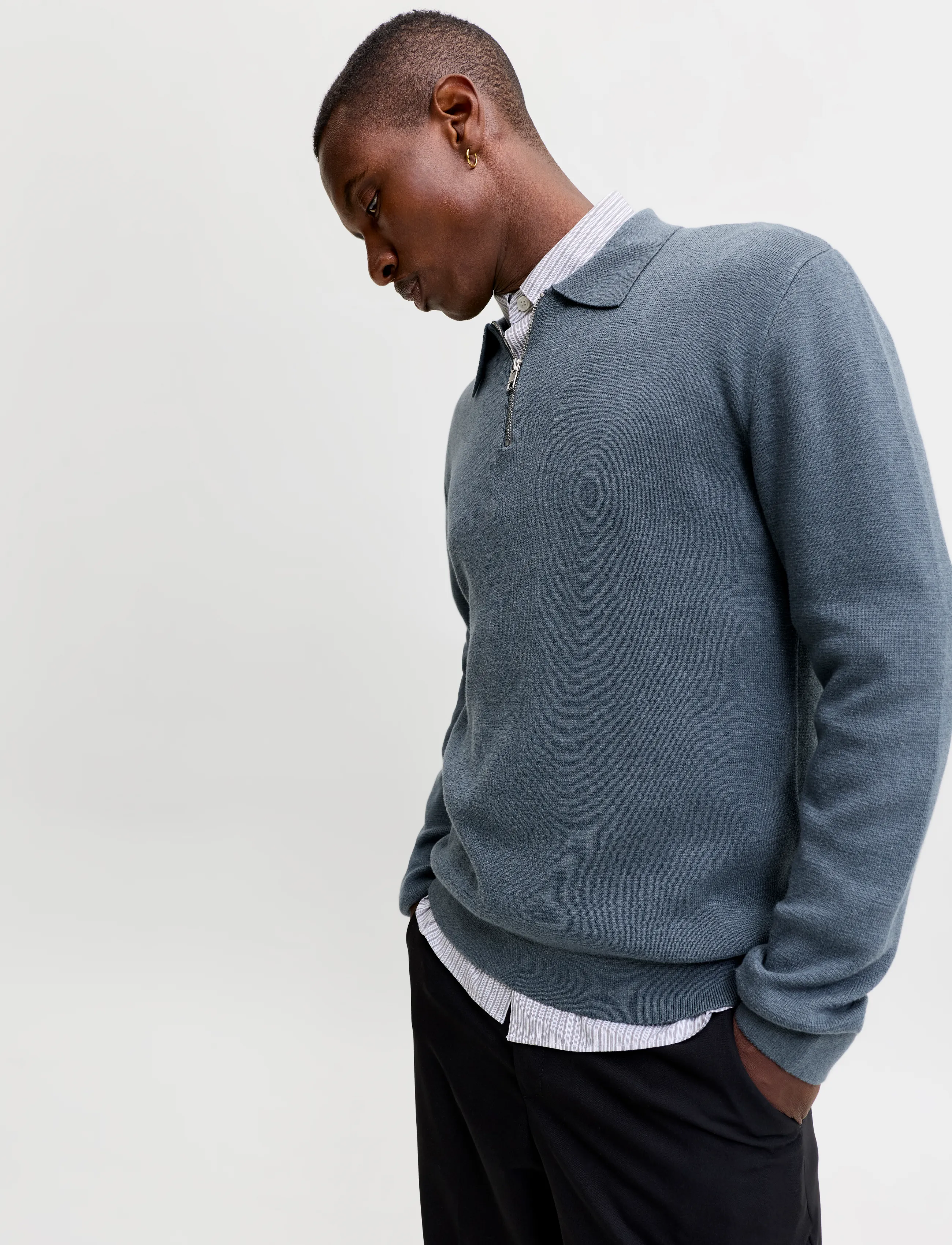 Jack & Jones - JJMILANO STITCH KNIT ZIP POLO SN - pullover mit halbem reißverschluss - turbulence - 5