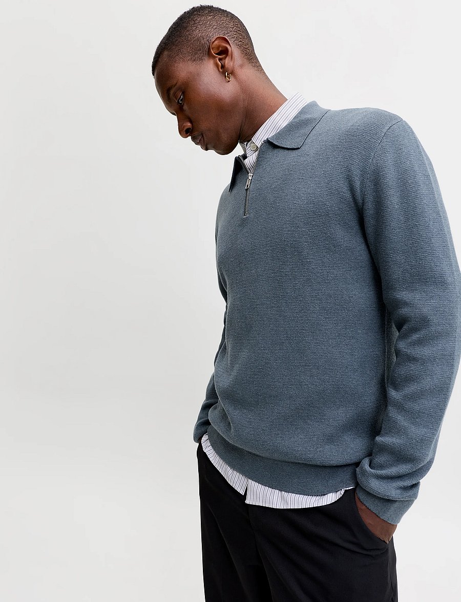 Jack & Jones - JJMILANO STITCH KNIT ZIP POLO SN - pullover mit halbem reißverschluss - turbulence - 5