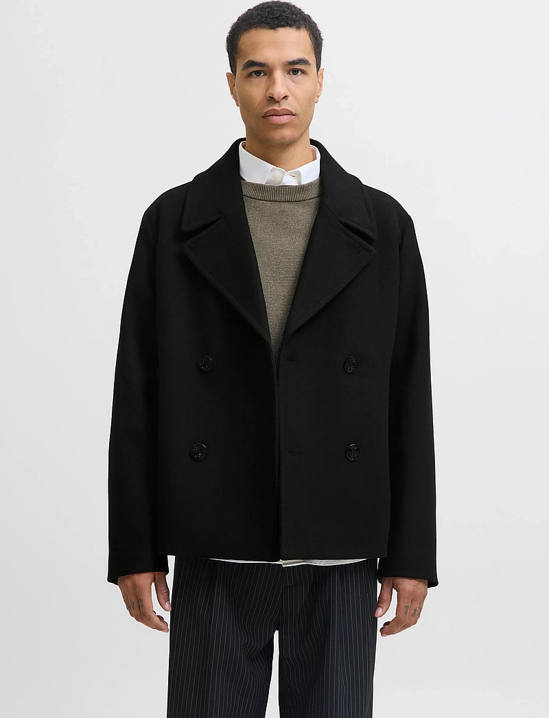 Jack & Jones - JPRBLUASHER WOOL BLEND PEACOAT - winterjacken - black - 0