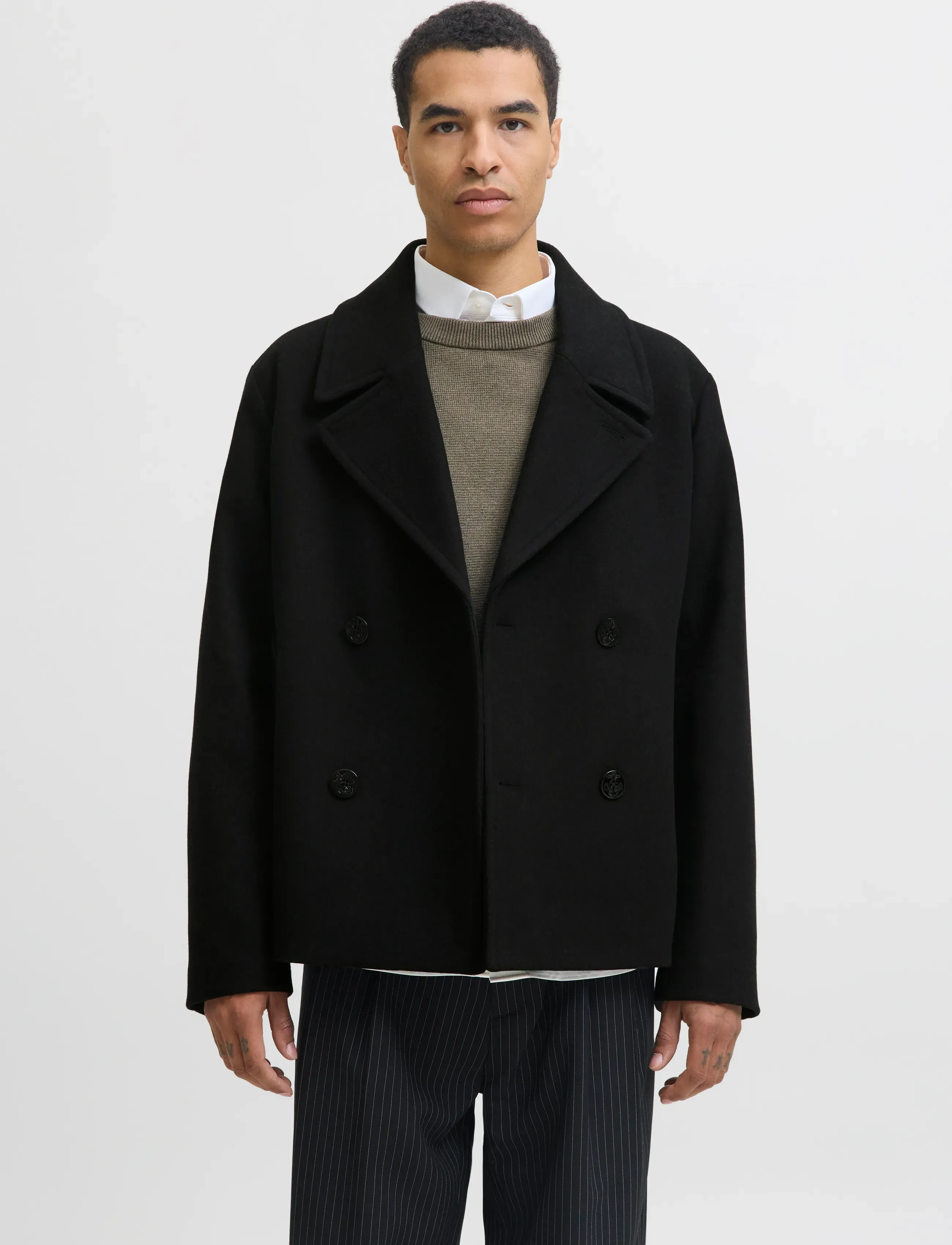 Jack & Jones JPRBLUASHER WOOL BLEND PEACOAT - Winterjacken - BLACK / black