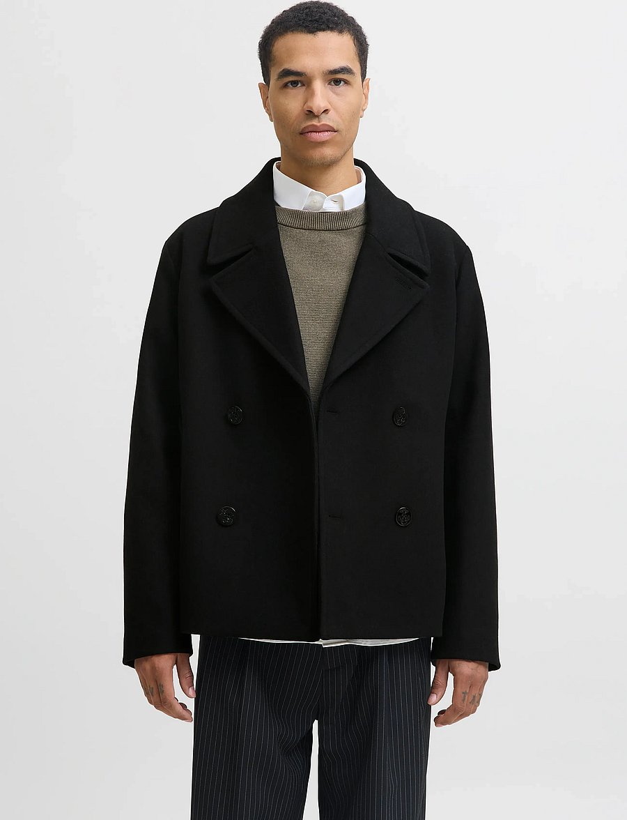 Jack & Jones - JPRBLUASHER WOOL BLEND PEACOAT - wollmäntel - black - 0