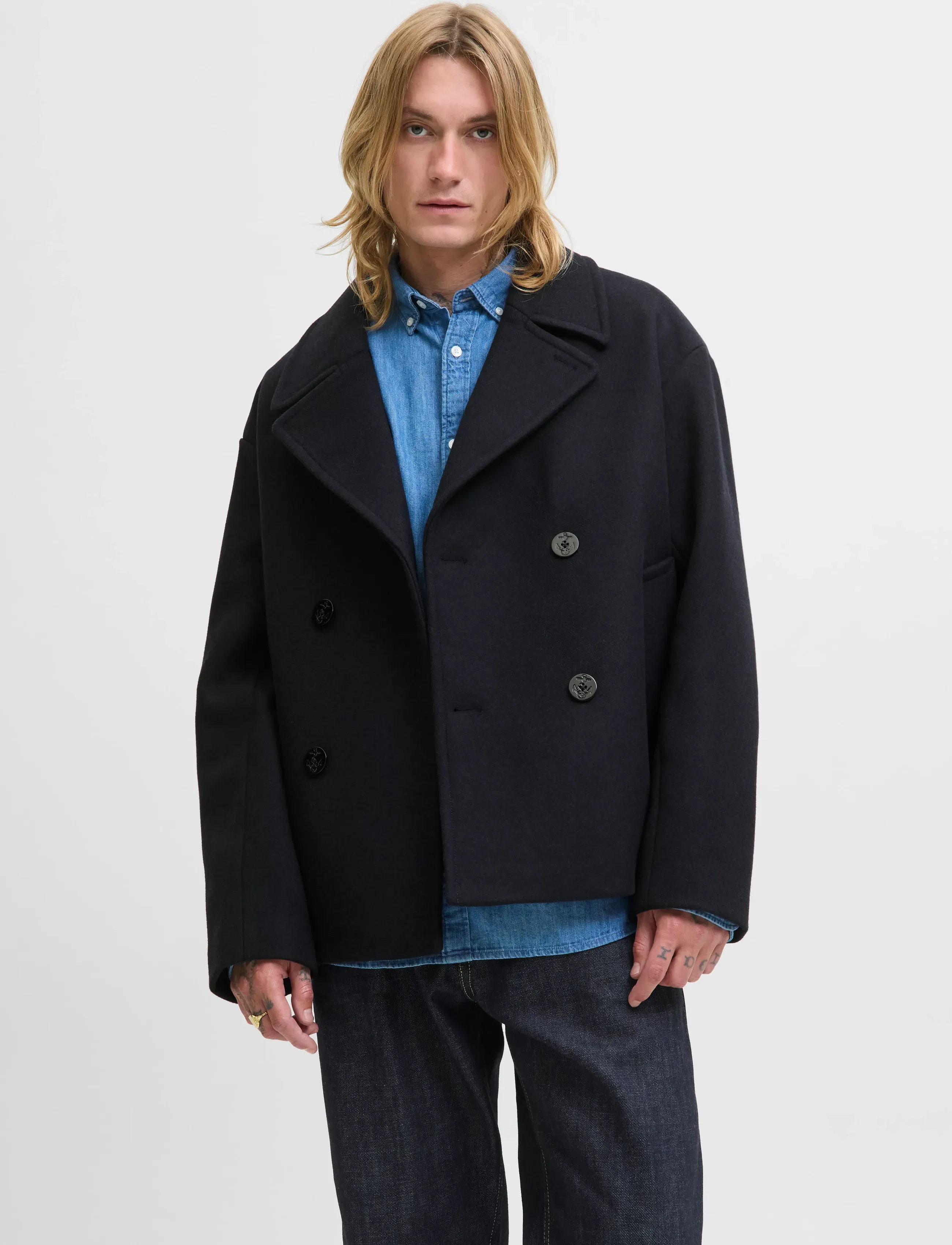 Jack & Jones Jprbluasher Wool Blend Peacoat, M, Black, Frakker > Uldfrakker, Herre
