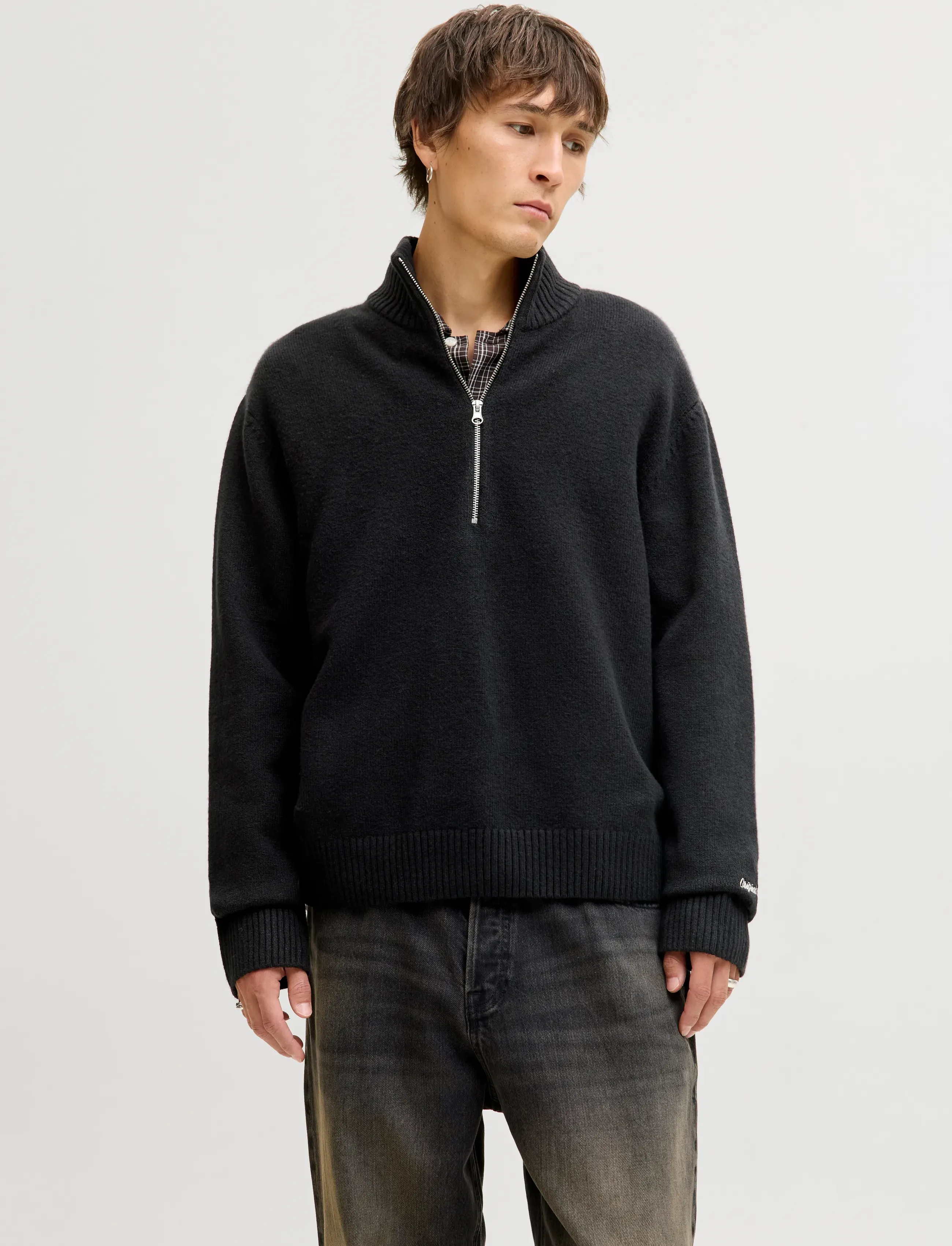 Jack & Jones JORNORREBRO KNIT HALF ZIP SN - Looks for less - BLACK / black