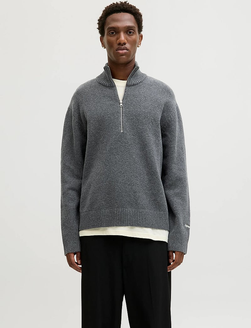 Jack & Jones - JORNORREBRO KNIT HALF ZIP SN - half zip jumpers - dark grey melange - 0