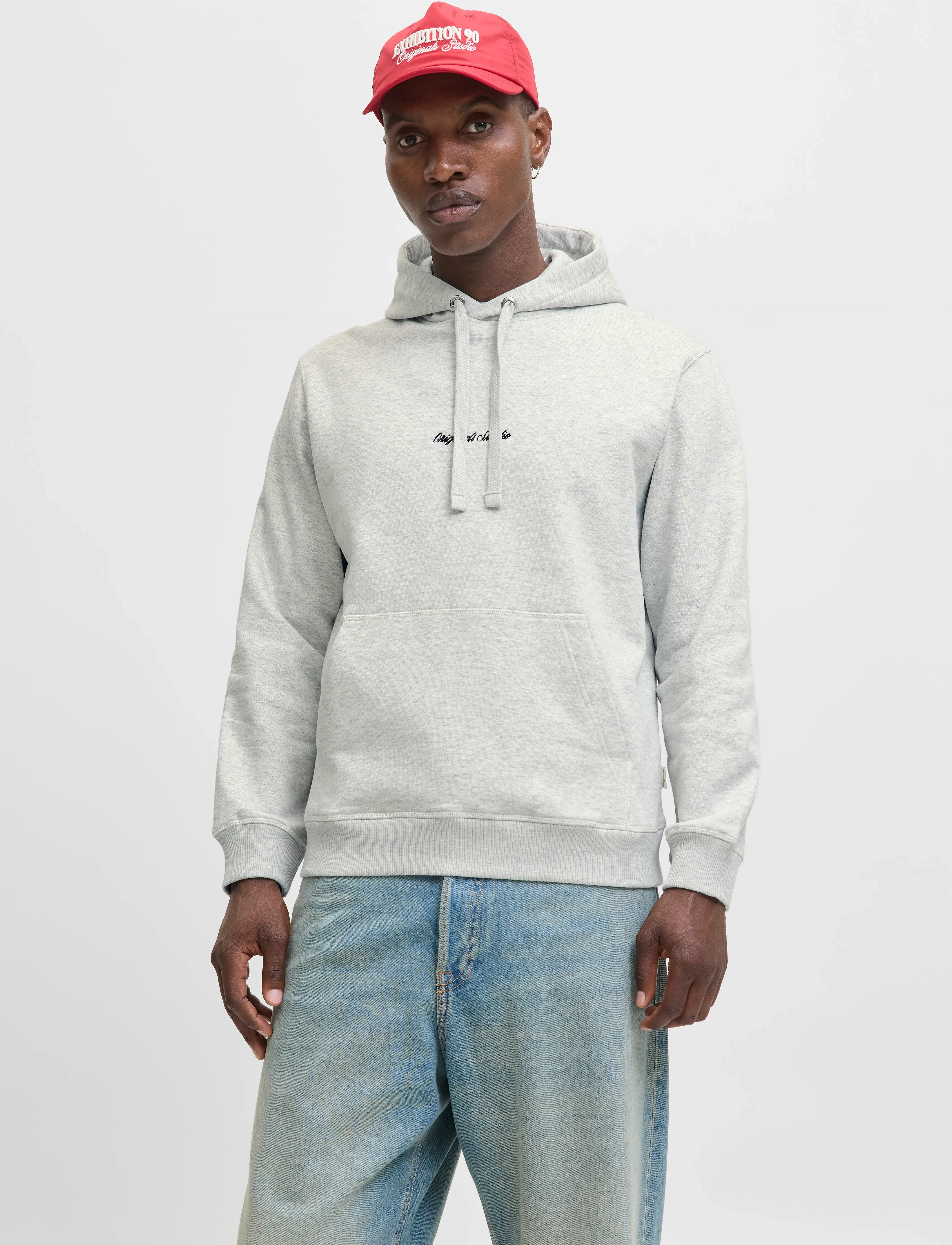 Jack & Jones JORNORREBRO EMB SWEAT HOOD NOOS - Kapuzenpullover - WHITE MELANGE / grey