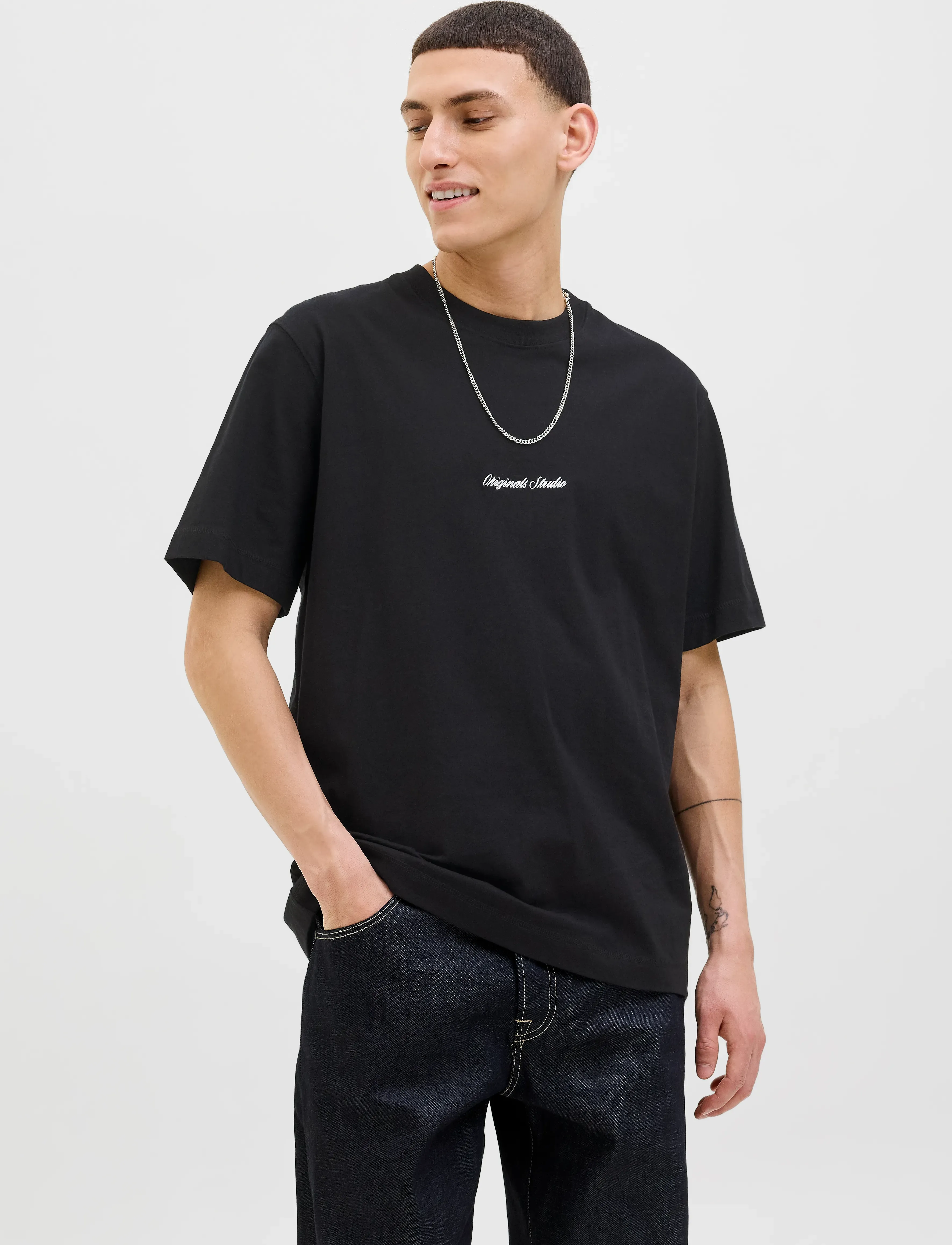 Jack & Jones Jornorrebro Emb Tee Ss Crew Neck Noos, S, T-shirts, Schwarz - Short-sleeved, Männerswear