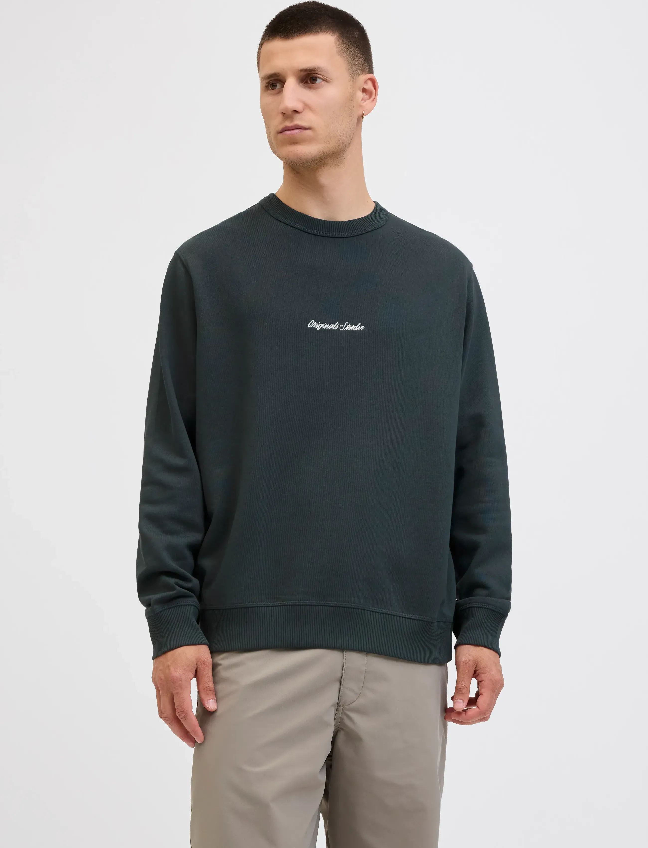 Jack & Jones JORNORREBRO EMB SWEAT CREW NOOS - Tøj - FOREST RIVER / khaki/green