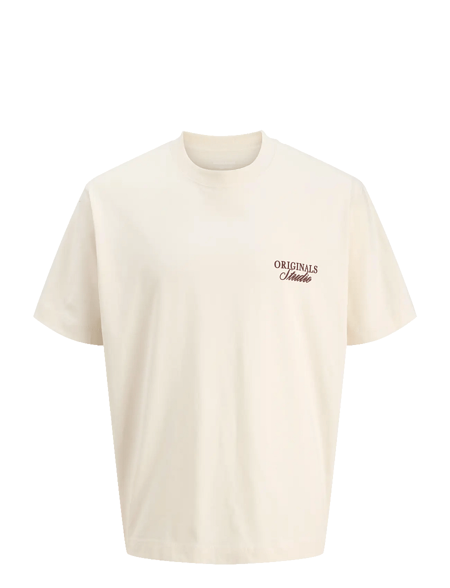 Jack & Jones - JORNORREBRO TYPO TEE SS CREW NECK NOOS - kortærmede t-shirts - antique white - 1
