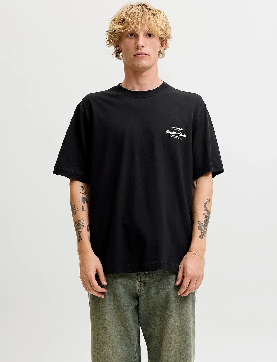 Jack & Jones - JORNORREBRO TYPO TEE SS CREW NECK NOOS - kortærmede t-shirts - black - 0