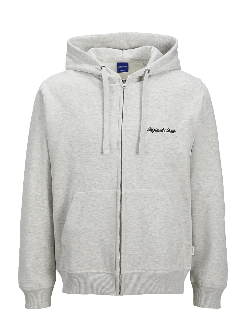 Jack & Jones - JORNORREBRO EMB SWEAT ZIP HOOD NOOS - hættetrøjer - white melange - 1