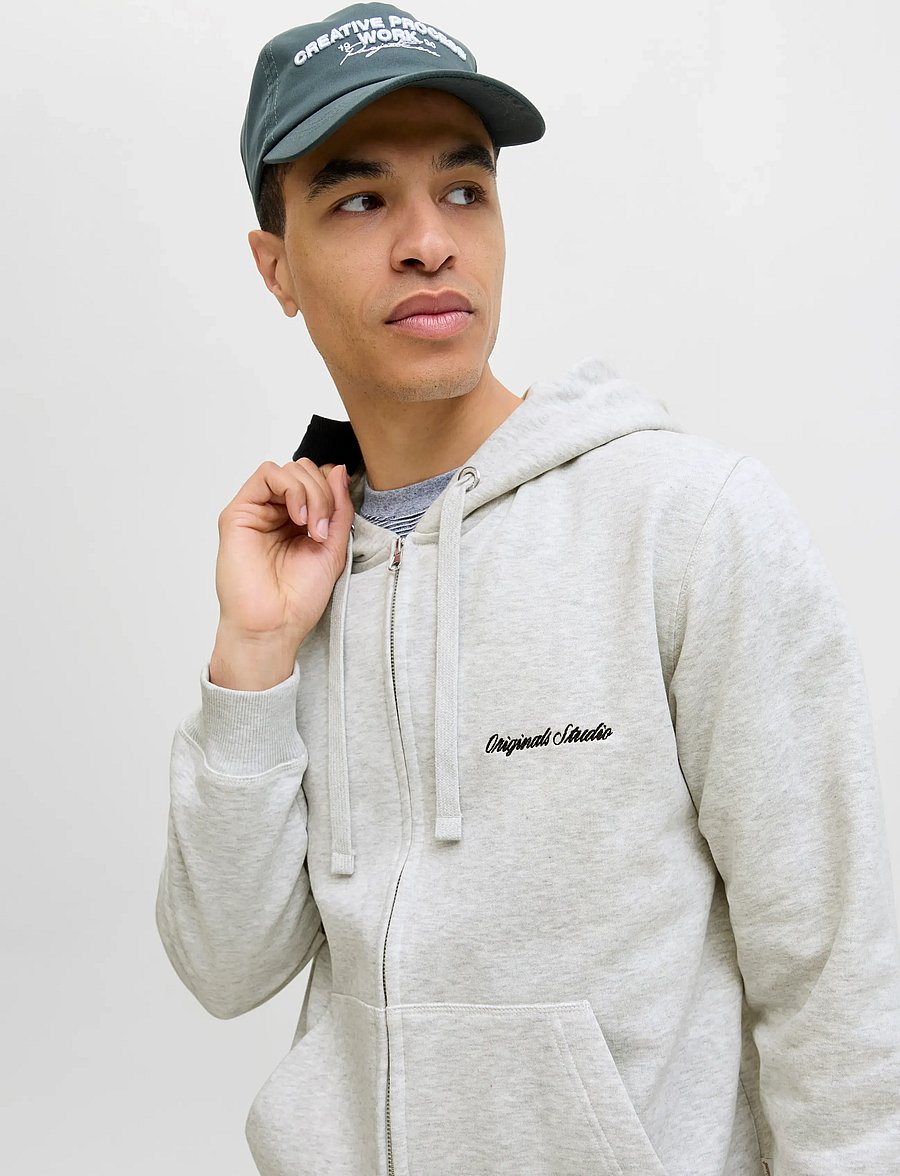 Jack & Jones - JORNORREBRO EMB SWEAT ZIP HOOD NOOS - hættetrøjer - white melange - 5